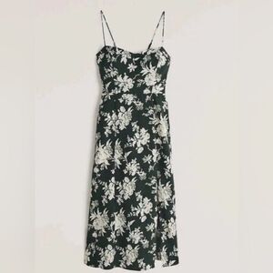 NEW Abercrombie & Fitch High-Slit Midaxi Dress green floral Large